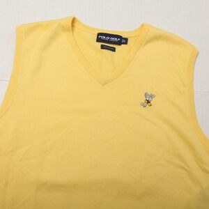Polo Ralph Lauren Polo Golf Sweater Vest Mens L Yellow V Neck Cotton Winged Foot